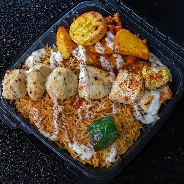 Malai chicken kabob bowl.
